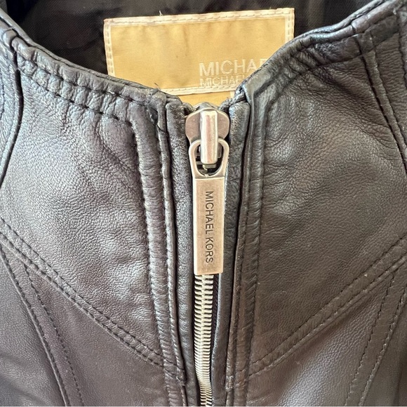Michael Kors Genuine Leather Racer Moto Jacket Zip-Up Black  Size Medium - Picture 4 of 9